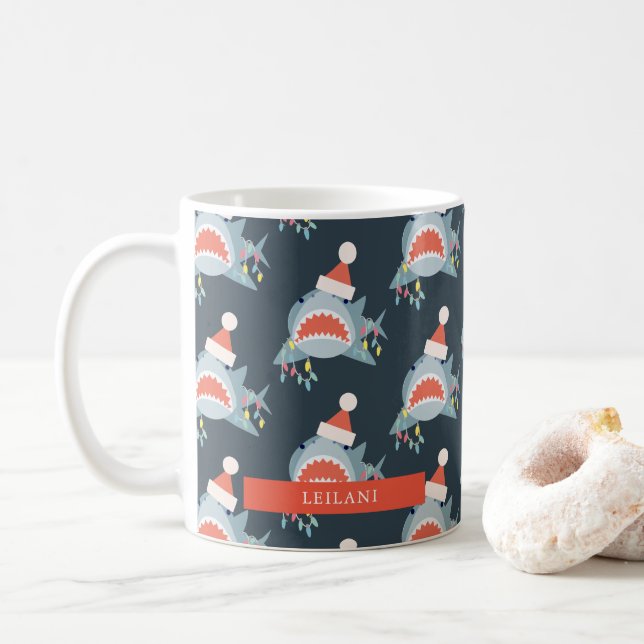 Mug Shark Père Noël Fêtes de Noël Lumières Marine Bleu (Avec donut)