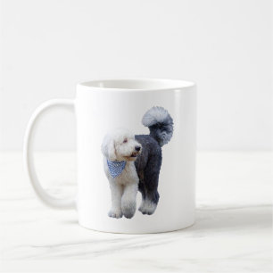 Mug Sheepadoodle avec écharpe à carreaux bleus