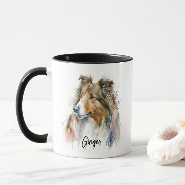 Mug Sheltie Chien race Personnalisée (Avec donut)