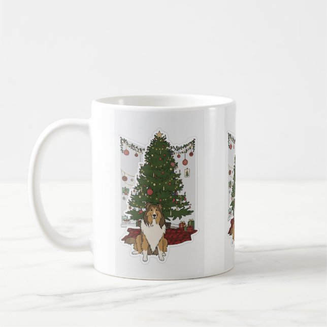 Mug Sheltie et sapin de Noël (Gauche)