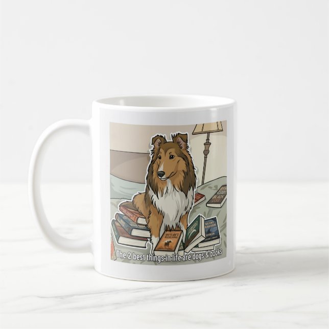 Mug Sheltie & livres (Gauche)