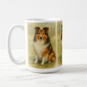 Mug Shetland Sheepdog assis à l'aquarelle