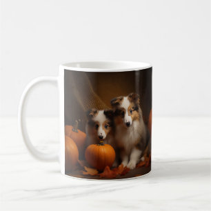 Mug Shetland Sheepdog Chiot Chiot Automne Citrouille d