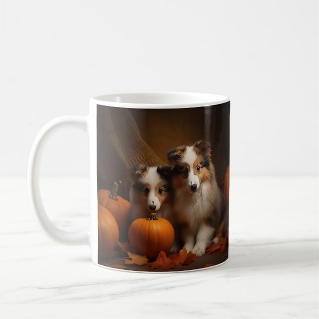Mug Shetland Sheepdog Chiot Chiot Automne Citrouille d (Gauche)