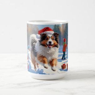 Mug Shetland Sheepdog Courir La Neige Avec Le Casquett