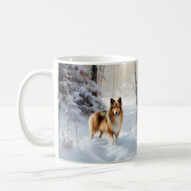 Mug Shetland Sheepdog Laissez Tomber la Neige Noël (Gauche)