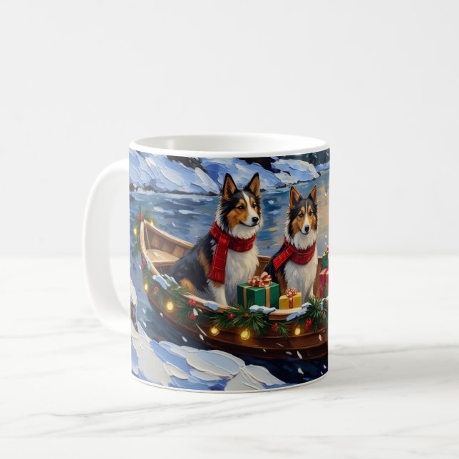 Mug Shetland Sheepdog Noël Bateau Vacances (Devant gauche)