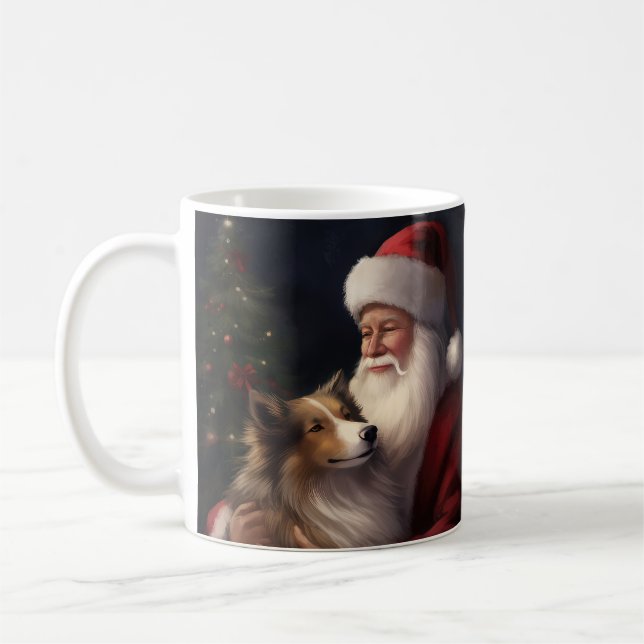 Mug Shetland Sheepdog Père Noël Festif Noël (Gauche)