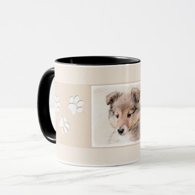 Mug Shetland Sheepdog Puppy Peinture Chien original ar (Devant gauche)