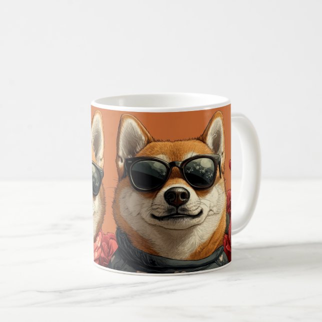 Mug Shiba Inu avec coeur Roses Saint-Valentin (Devant droit)