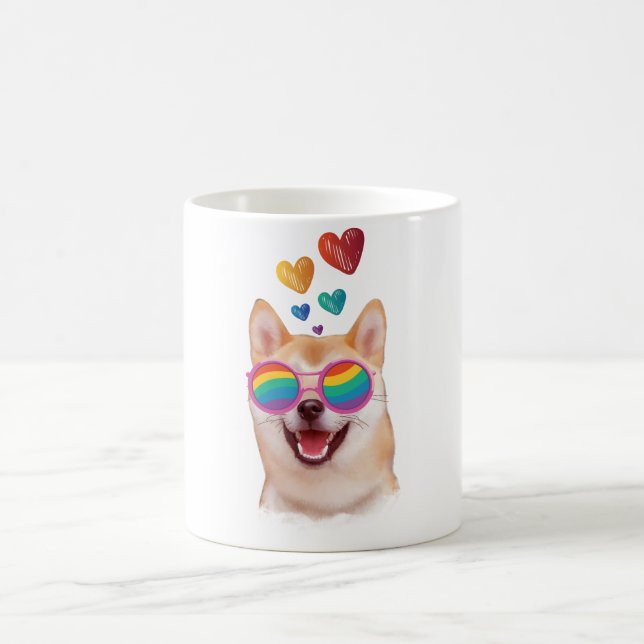 Mug Shiba Inu Chien avec Coeurs Saint Valentin (Centre)