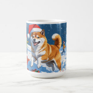 Mug Shiba Inu coule en neige avec le Casquette de Noël
