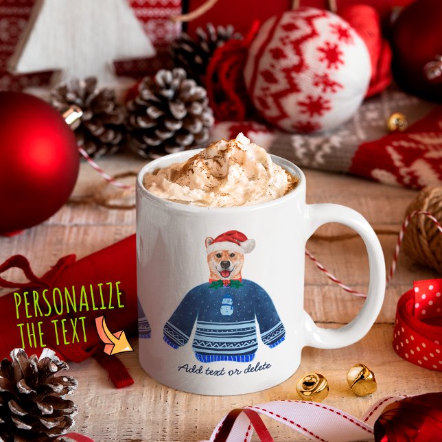Mug Shiba Inu crème de vacances portant un pull moche  (Créateur téléchargé)