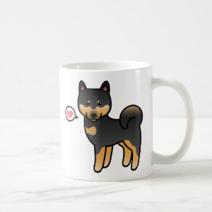Mug Shiba Inu de dessin animé noir et feu Amour