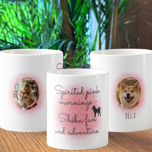 Mug Shiba Inu Rose Pâle Aquarelle Photo Personnalisée