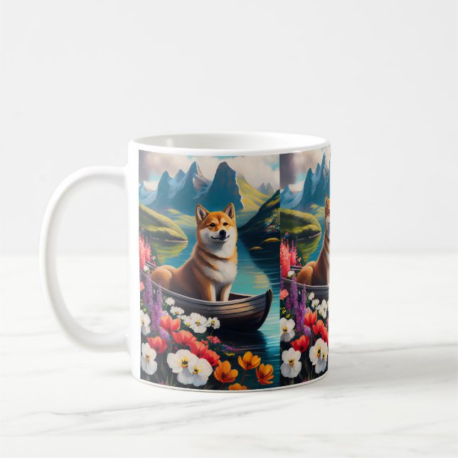 Mug Shiba Inu sur une pagaie : une aventure Pittoresqu (Gauche)