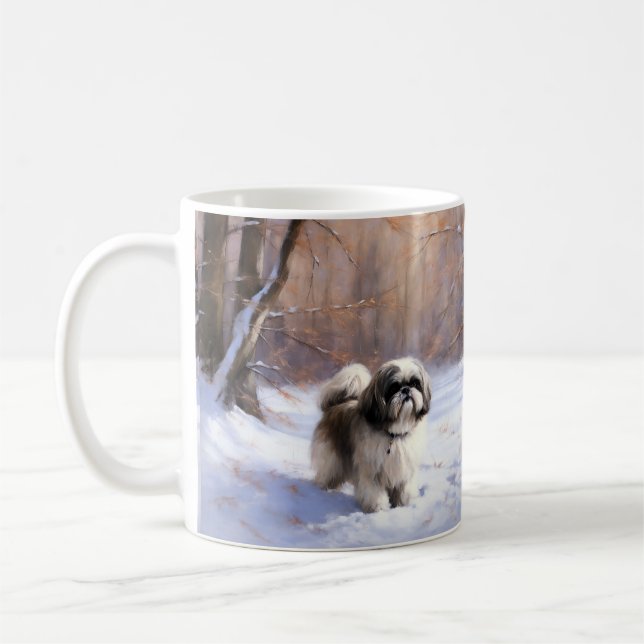 Mug Shih Tzu Laisse Neige Noël (Gauche)