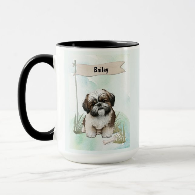 Mug Shih Tzu Watercolor Personalized Dog (Gauche)