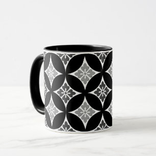 Mug Shippo avec Motif Fleur, Noir, Blanc et Gris