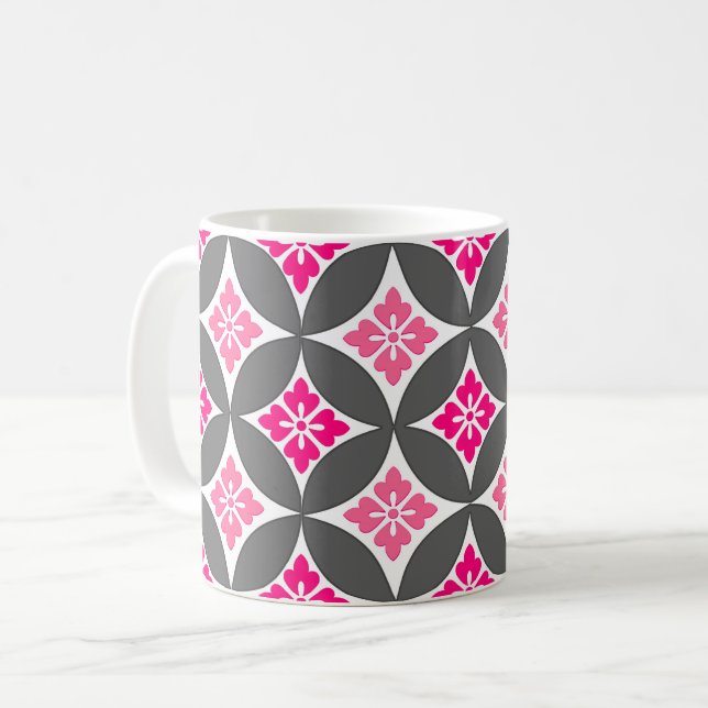 Mug Shippo avec Motif Fleur, Rose et Gris Argent (Devant gauche)