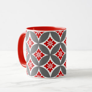 Mug Shippo avec Motif Fleur, Rouge, Blanc et Gris