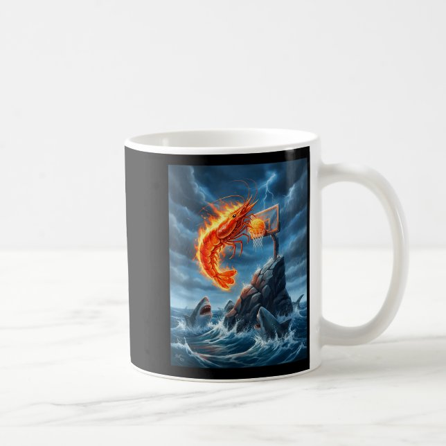 Mug Shrimp Dunking On Shark Funny Fishing Meme Basketb (Droite)