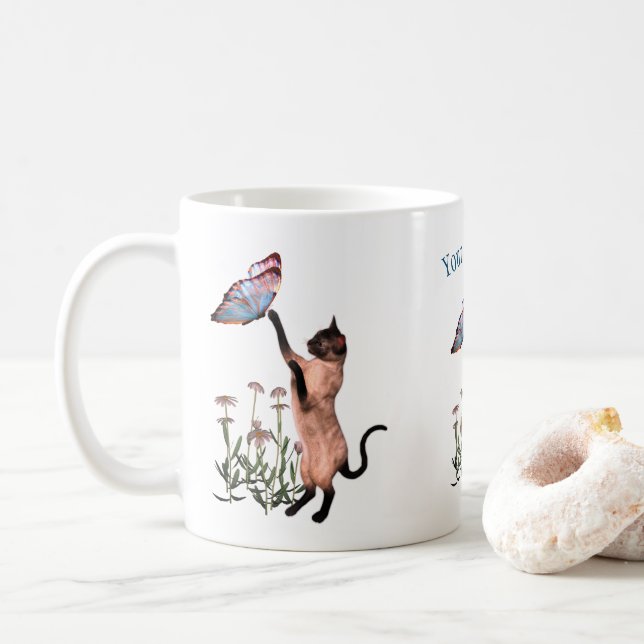 Mug Siamese Cat Butterfly Daisy Personnalisé (Avec donut)