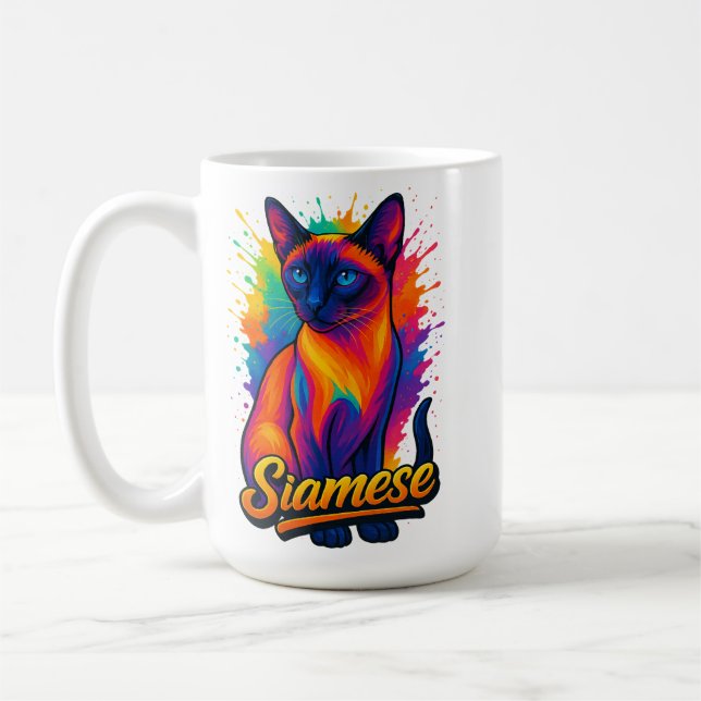 Mug Siamese Cat Pop Art - Style Rue Neon Vibrant (Gauche)