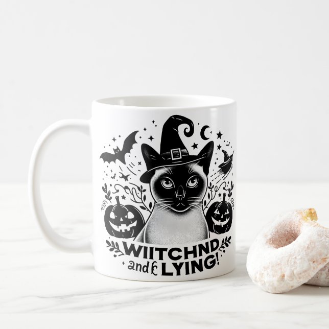 Mug Siamese envoûté : Le voyage magique d'Halloween (Avec donut)