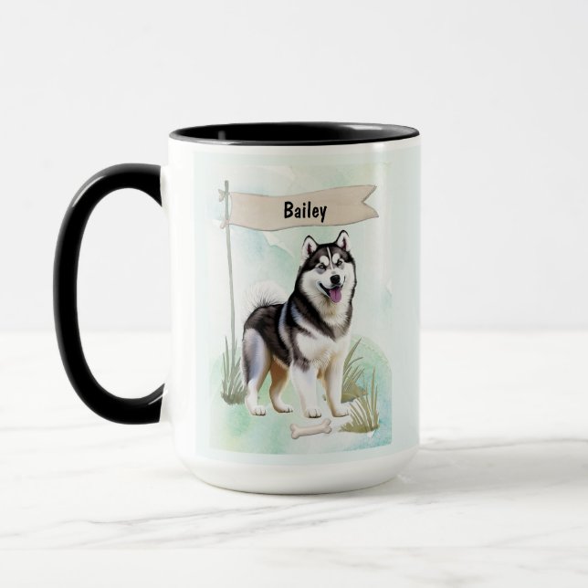 Mug Siberian Husky Watercolor Personalized Dog (Gauche)