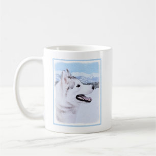 Mug Sibérie Husky (argent et blanc) Peinture Chien Ar