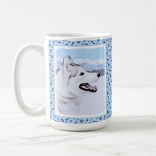 Mug Sibérie Husky (argent et blanc) Peinture Chien Art