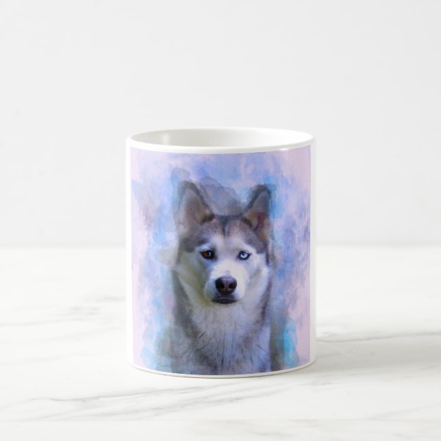 Mug Sibérie Husky Dog Eau Couleur Art Peinture (Centre)