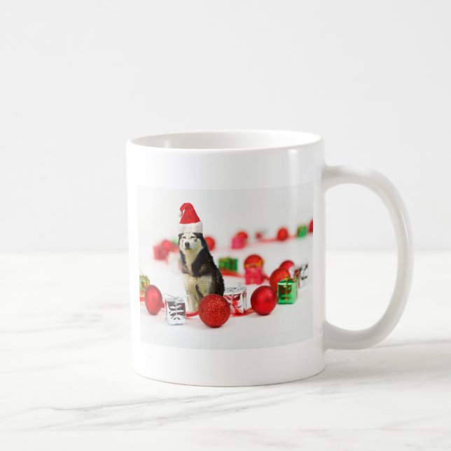 Mug Sibérie Husky Noël avec boîte cadeau ornement (Droite)