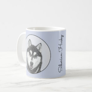 Mug Sibérie Husky (noir et blanc) peint l'art du chien