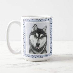 Mug Sibérie Husky (noir et blanc) Peinture Chien Art