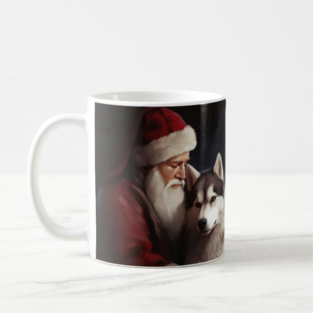 Mug Sibérien Husky avec Noël Festif du Père Noël (Gauche)