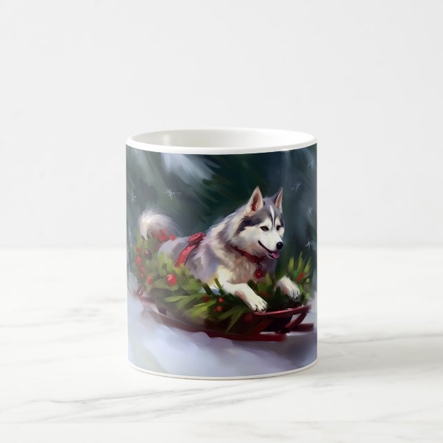 Mug Sibérien Husky neige de Noël hiver (Centre)