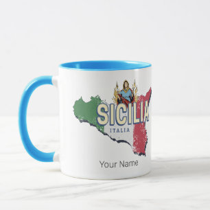 Mug Sicile Drapeau Italie Carte Rétro Souvenir Vintage