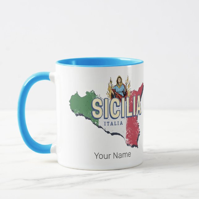 Mug Sicile Drapeau Italie Carte Rétro Souvenir Vintage (Gauche)