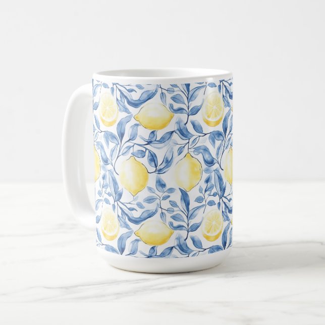 Mug Sicile Italien Rustique Feuilles Bleues Citrons  (Devant gauche)