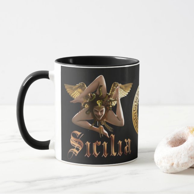 Mug Sicile / Sicilia Trinacria Medusa Boug Cadeau (Avec donut)