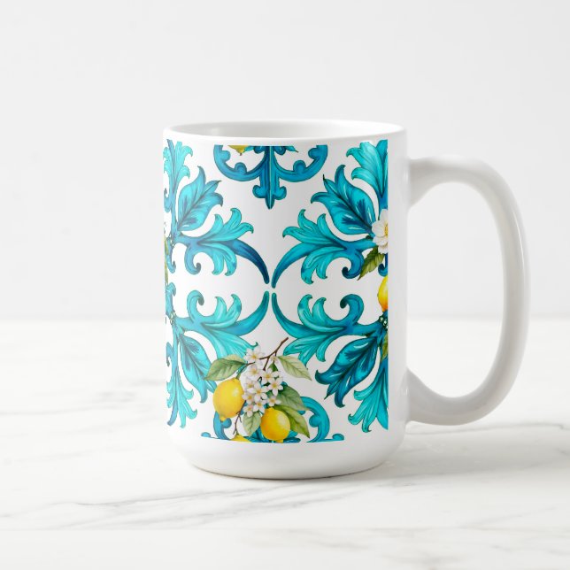 Mug sicilien, été, citron, mosaïque, bleu, (Droite)