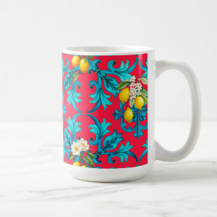 Mug sicilien, été, citron, mosaïque, rose,