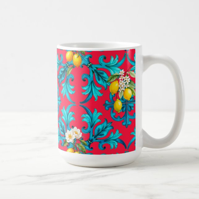 Mug sicilien, été, citron, mosaïque, rose, (Droite)
