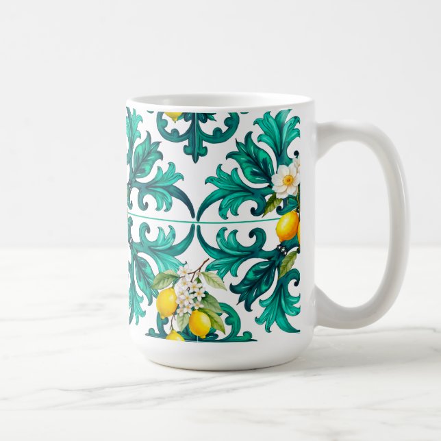 Mug sicilien, été, citron, mosaïque, vert, (Droite)