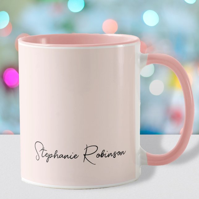 Mug Signature de nom de monogramme rose moderne en ros (Créateur téléchargé)