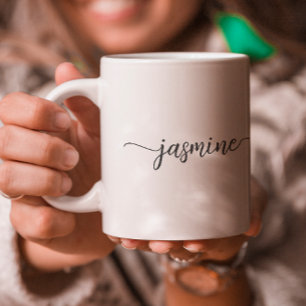 Mug Signature de nom monogramme blanc élégant