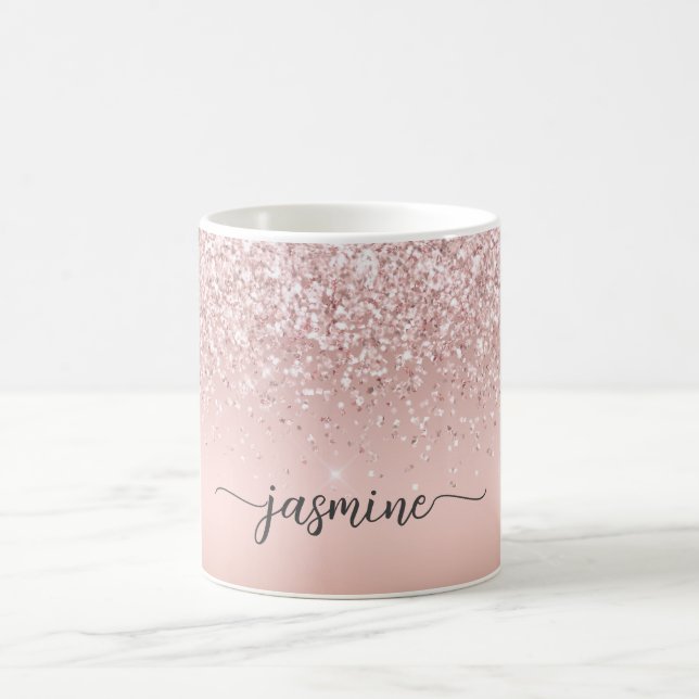 Mug Signature de nom monogramme pailleté or rose éléga (Centre)