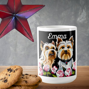 Mug Signature des yorkies et des roses roses roses
